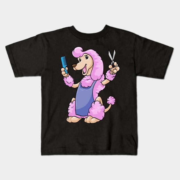 Dog as hair stylist with scissors and comb Kids T-Shirt by Markus Schnabel
